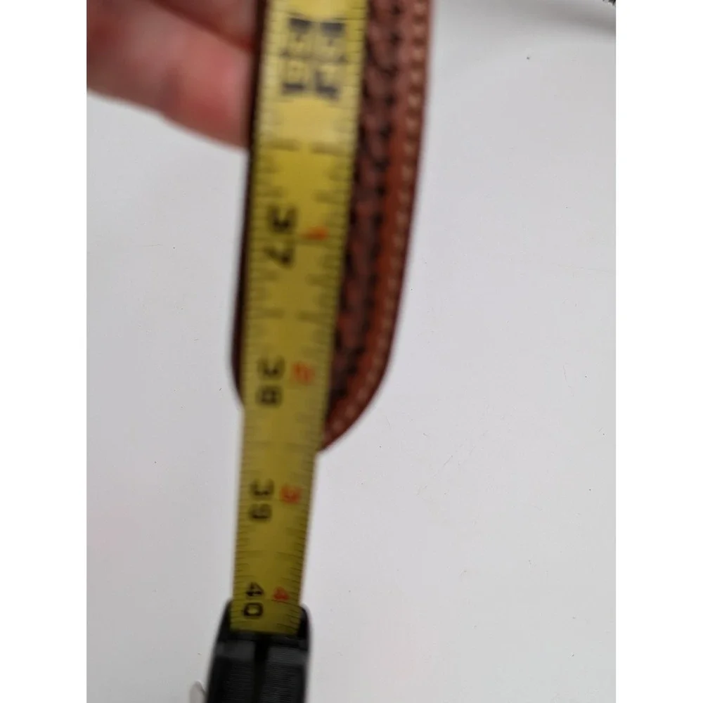 Unisex Western Belt Basketweave Metal Arrowhead Tooled Brown